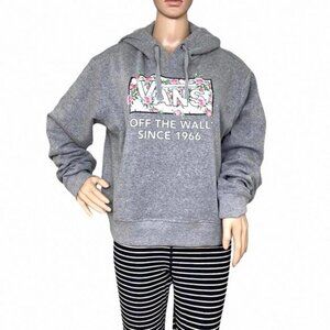 💖MEGA SALE💖VANS Original HOODIE Grey Pullover Logo Roses VN0A4DIFGRH Women